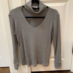 LNA Turtleneck Cutout V-Neck Top